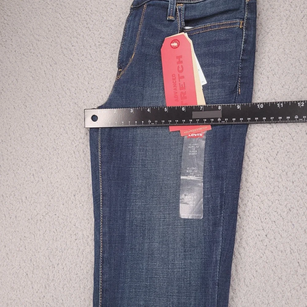 LEVIS 710 Jeans Size 28L 6 Long Super Skinny Mid Rise Dark Wash Denim NEW